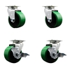 Service Caster 4 Inch Green Poly on Cast Iron Swivel Caster Set with Ball Bearings 2 Brakes SCC-20S420-PUB-GB-2-TLB-2